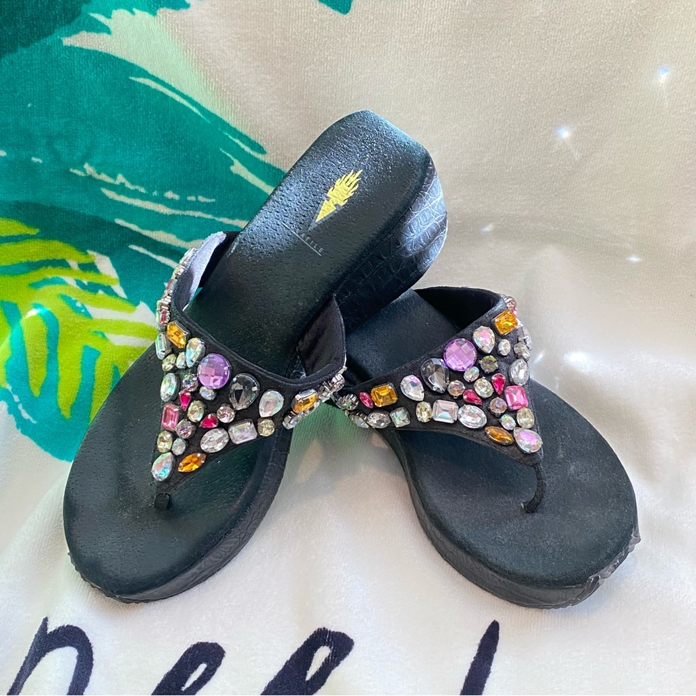Volitile Multi Colored Beaded Platform Wedge Sandal Size 10